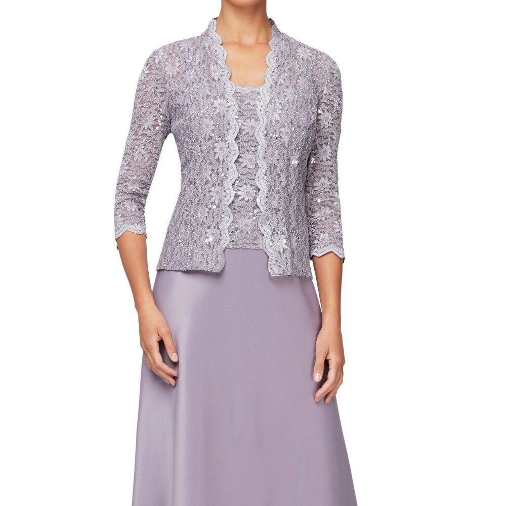Alex Evenings 10 12 Icy Orchid Purple DRESS JACKET Mother of the Bride Wisteria